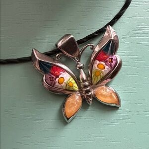 Alan K Butterfly Millefiori Murano Glass 925 Sterling Silver Pendant